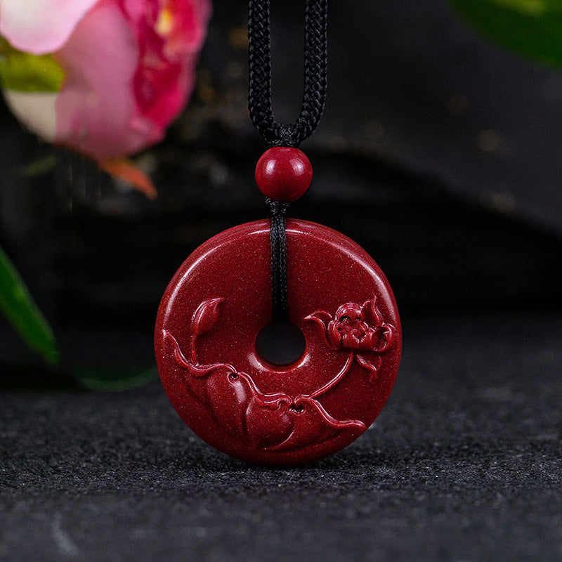 Cinnabar Ruyi - lotus Peace Charm Pendant