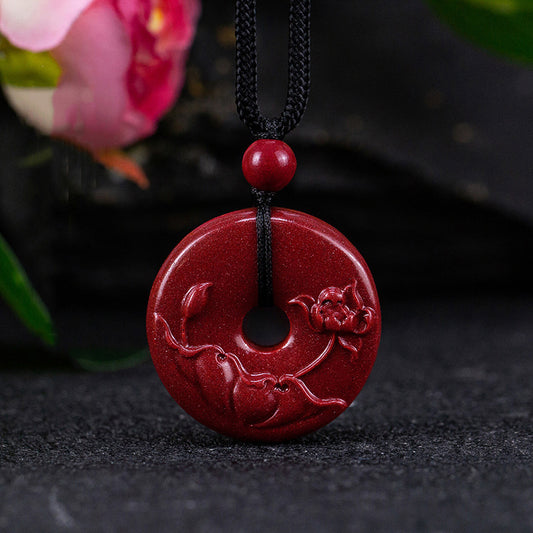 Cinnabar Ruyi - lotus Peace Charm Pendant