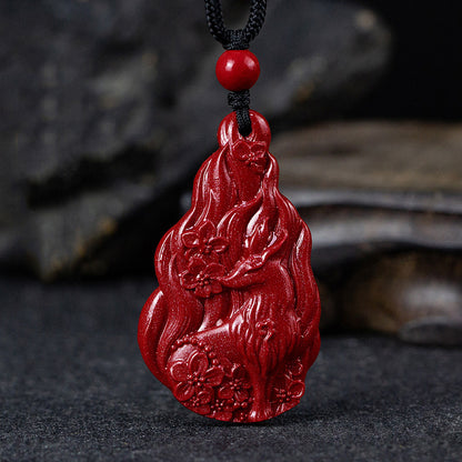 Cinnabar Nine - tailed Fox Charm Pendant