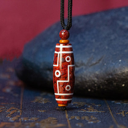 Unique Cinnabar Nine - eyed Dzi Bead Pendants-Mysterious Symbols of Good Fortune