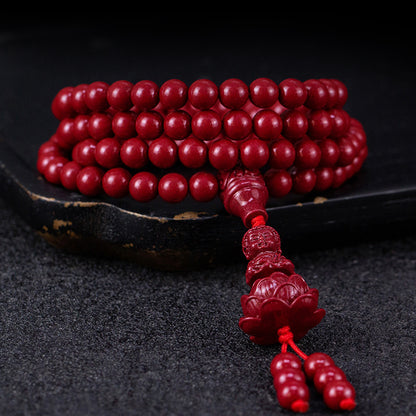 108 - bead Cinnabar Wrist Mala Ornate Design, Spiritual Touch