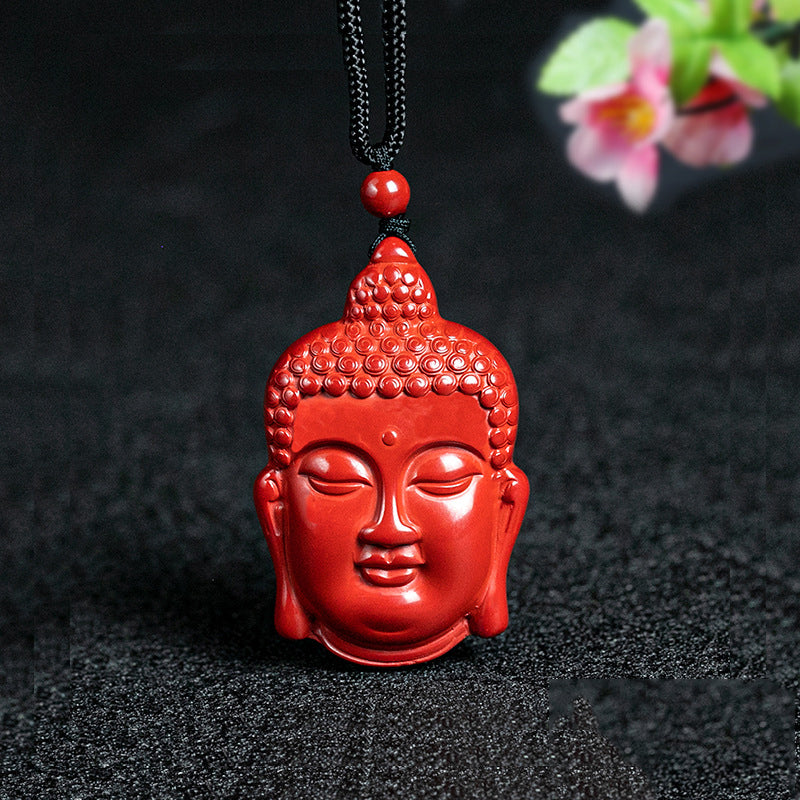 Unique Imperial Cinnabar Buddha Head Pendants Exquisite Craftsmanship Spiritual Blessings