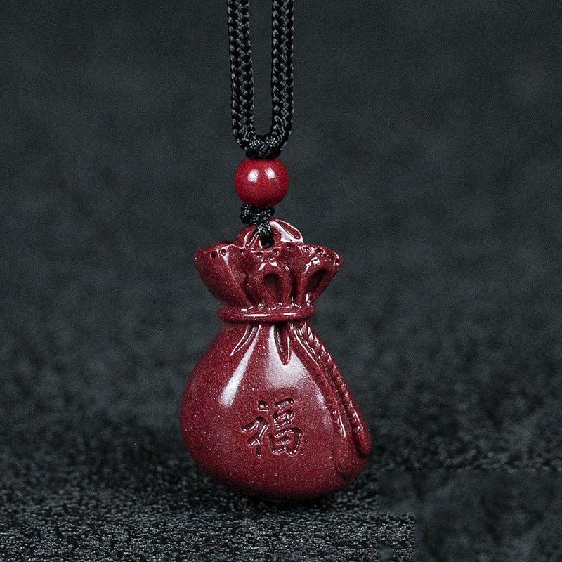 Distinctive Cinnabar Fortune Bag Pendants-Exquisite Tokens of Abundant Blessings and Prosperity