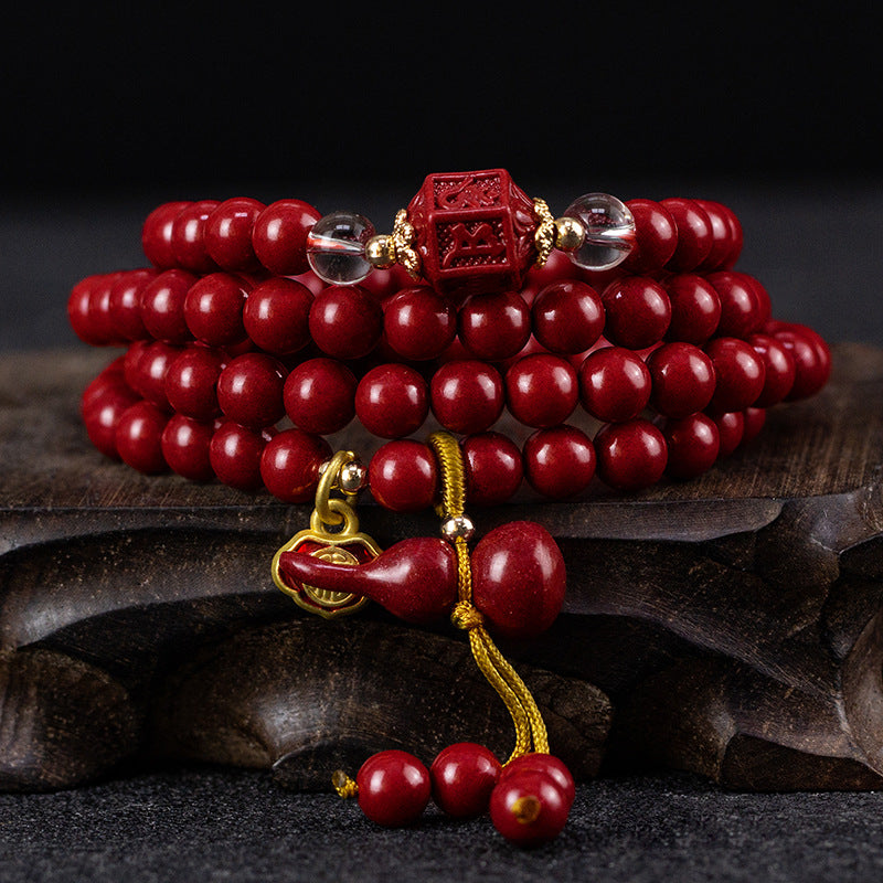 108 - bead Cinnabar Wrist Mala Ornate Design, Spiritual Touch