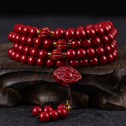 108 - bead Cinnabar Wrist Mala Ornate Design, Spiritual Touch