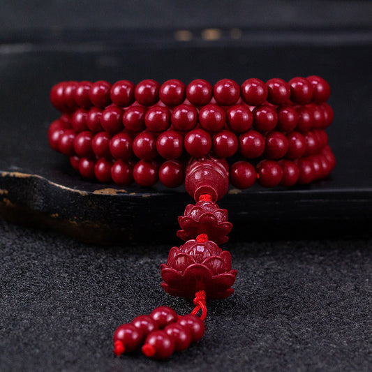 108 - bead Cinnabar Wrist Mala Ornate Design, Spiritual Touch